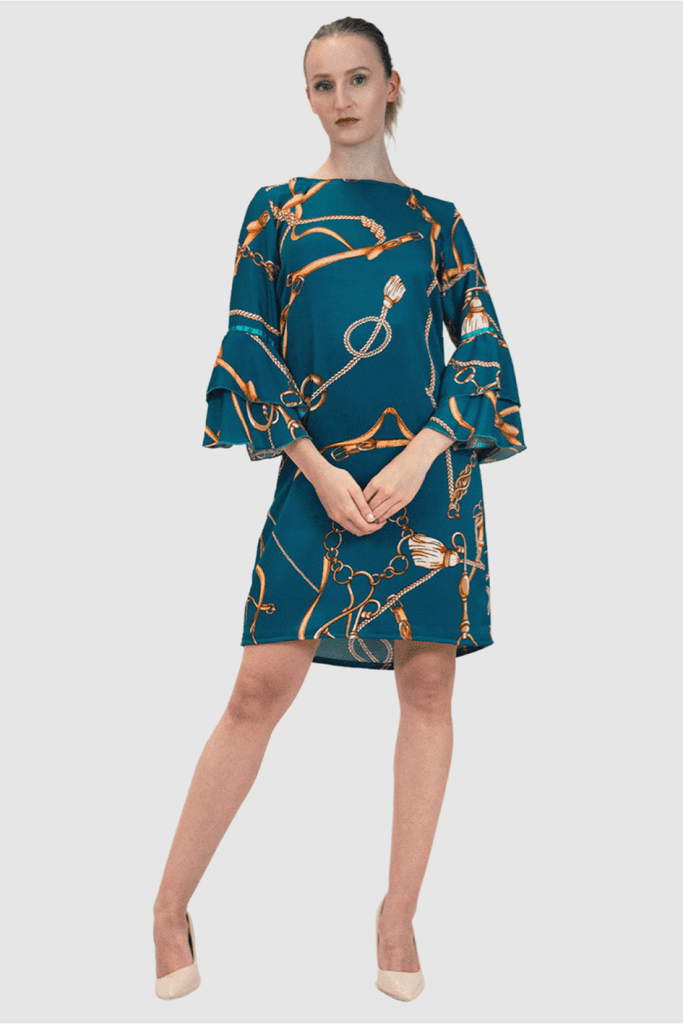 AY20-Kleid-mit-Trompetenaermel-Front Dress With Gold